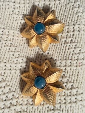 Givenchy Vintage 18K Gold Plated Chalcedony Cabochon Earrings 1.5” MAKE AN OFFER